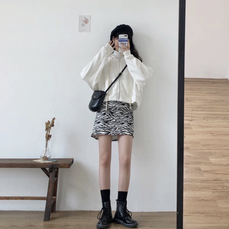 áo nỉ ngắn form rộng nữ, áo nỉ croptop tay dài phối nón (ulza1)