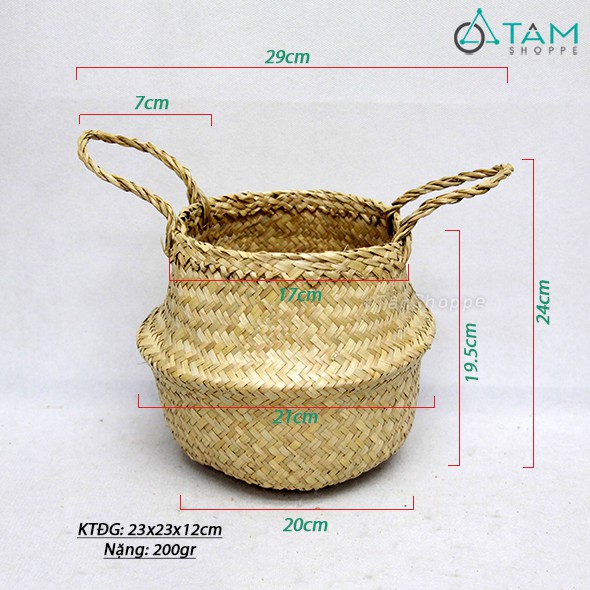 [ĐAN KĨ - CHẮC CHẮN] Giỏ cói đựng chậu cây màu tự nhiên LB-GIO-01