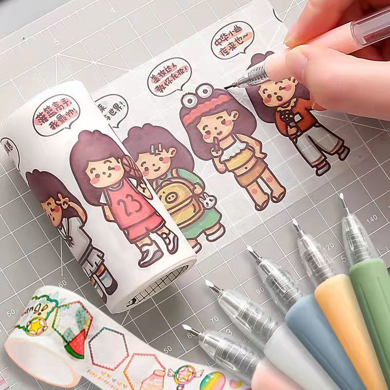 Bút dao trổ dạng bấm lò xo Béo shop dùng cắt trổ giấy nhãn dán trang trí sổ nhật ký bullet journal