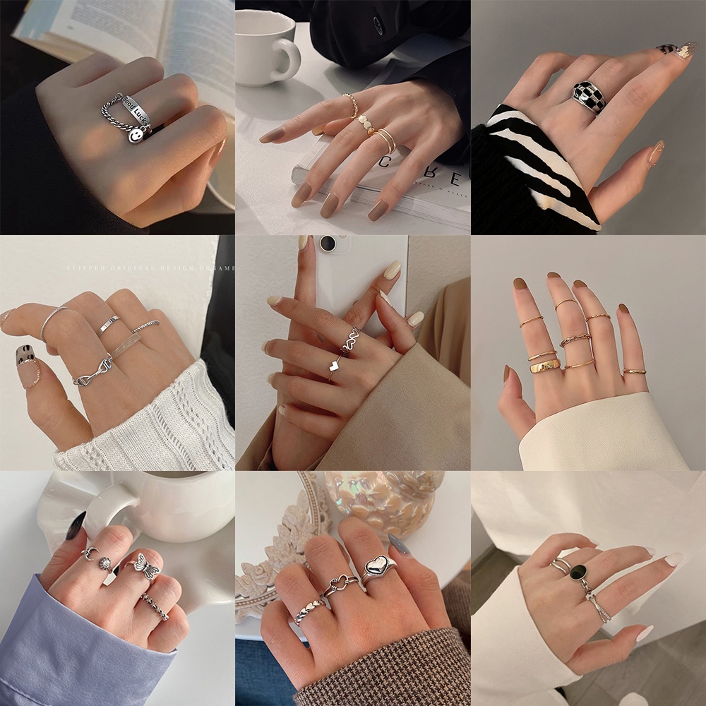 Set nhẫn AY mạ vàng/ mạ bạc trang trí trái tim bướm ngọc trai nhân tạo nhiều mẫu khác tùy chọn thanh lịch dành cho nữ