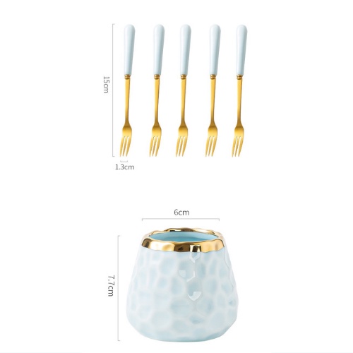 Set Thìa Dĩa, Viền Vàng Hũ Đựng kèm 6 Dĩa Ăn 4 Màu Đẹp Sang Trọng Decor Phòng Bếp