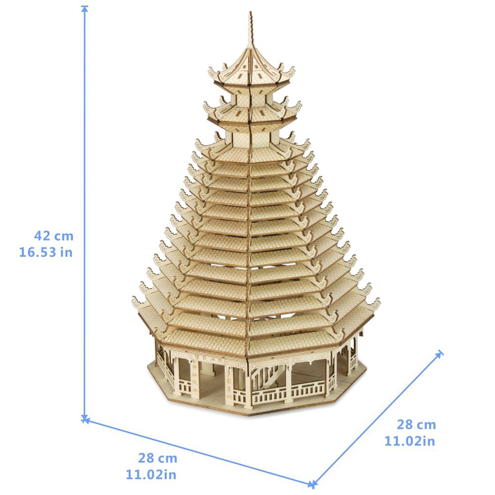 Đồ chơi lắp ráp gỗ 3D Mô hình From The Drum Tower XF-G019 - Tặng kèm đèn LED USB trang trí