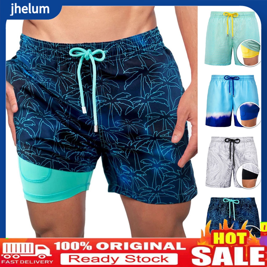 (someryer.vn) Quần Short Hai Lớp Eo Thun Hai Lớp Thoáng Khí Đi Biển Cho Nam Đi Biển Hawaii
