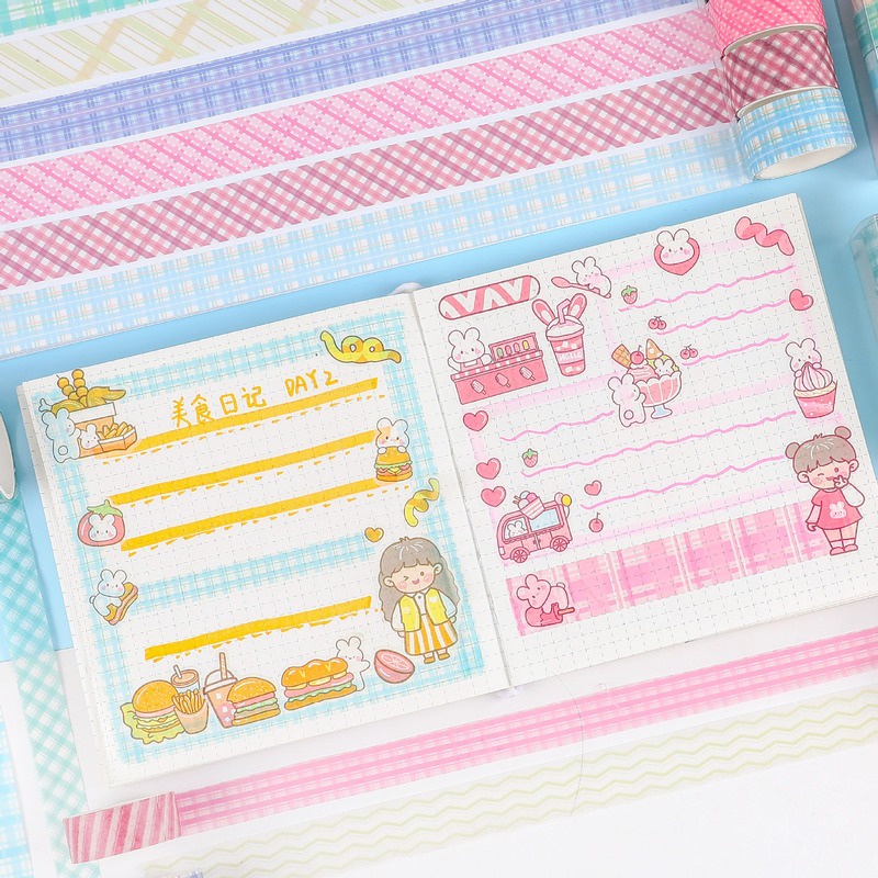 Set 5 cuộn băng dính washi RUIXIANG họa tiết kẻ sọc trang trí đa năng
