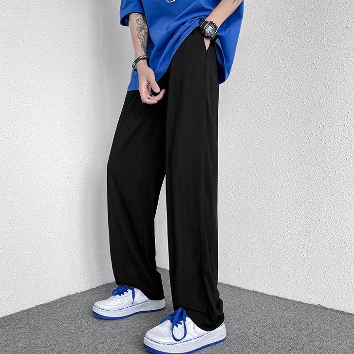 Quần Jogger Vải Lụa Lạnh Mỏng Ống Rộng Màu Sắc Trơn Thời Trang Phong Cách Hàn Quốc Cho Nam