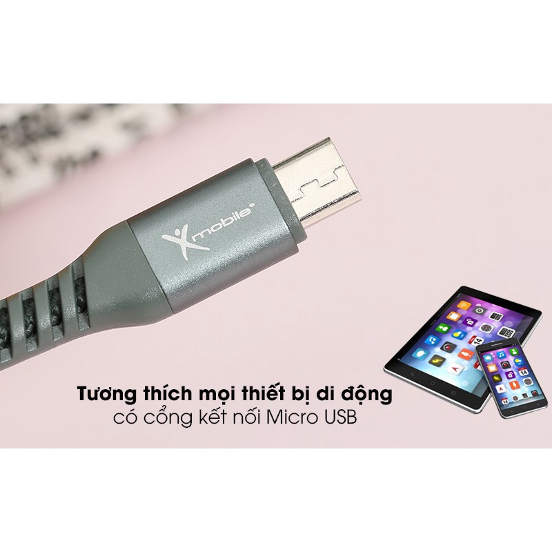 Cáp Micro 1m Xmobile LTM-02 xanh rêu mang kiểu dáng nhẹ nhàng, tiện kết nối,hạn chế đứt gãy, không hộp new 99%