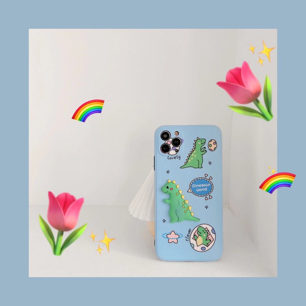 iPhone case Ốp lưng iPhone Hoạt hình Vỏ mềm Cute dinosaur TPU Bảo vệ ống kính hoạt hình Bốn mặt có kết cấu gợn sóng 3D dày cho iPhone 11 Pro Xs MAX XR I8 I7