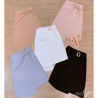 Chân váy midi vạt chéo nơ lệch khoen tròn