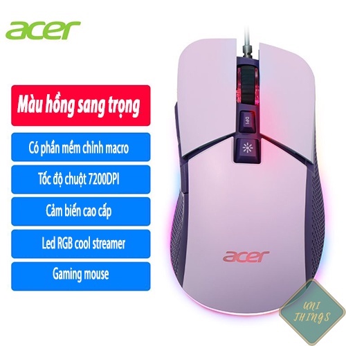 Chuột gaming chính hãng Acer có phần mềm điều chỉnh led, macro-Chuột acer chuyên game 7200 DPI