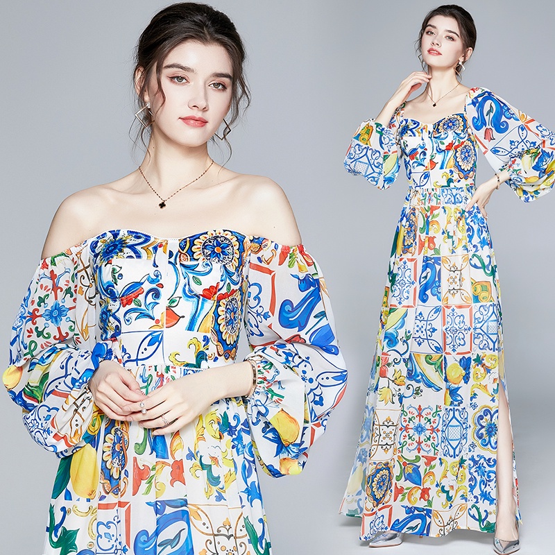 Đầm Maxi Nữ Trễ Vai In Họa Tiết Thời Trang Chất Lượng Cao