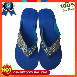 (Bảo Hành 12 Tháng) Dép kẹp nữ quay hoạ tiết công màu xanh dương hàng nhà gia công bao xài