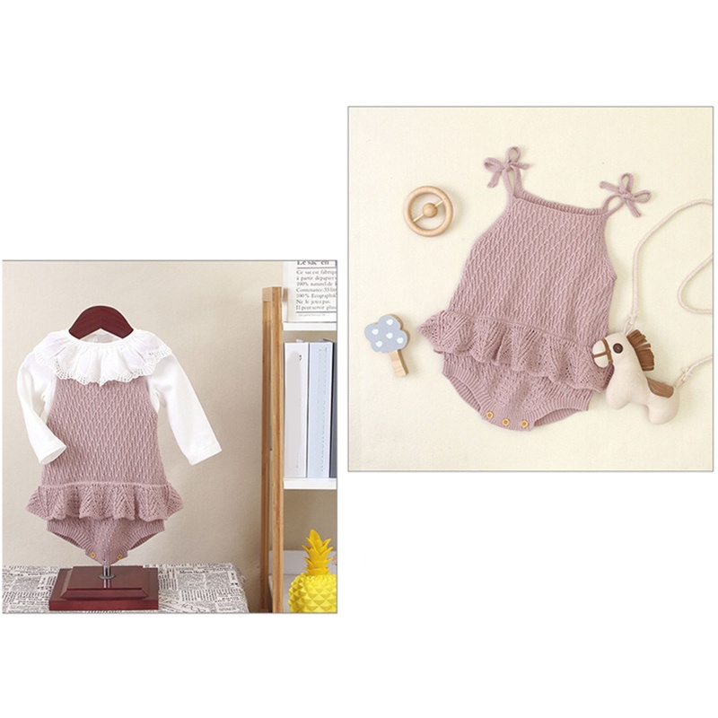 Áo Liền Quần Bằng Len Không Tay Phối Bèo Thời Trang Mùa Hè Cho Bé Gái