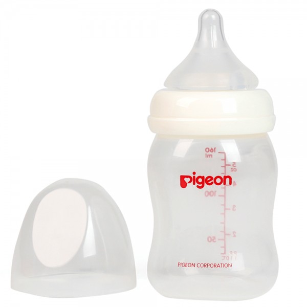 Bình sữa Pigeon 160ml cổ rộng PP Plus với núm vú silicone siêu mềm Plus