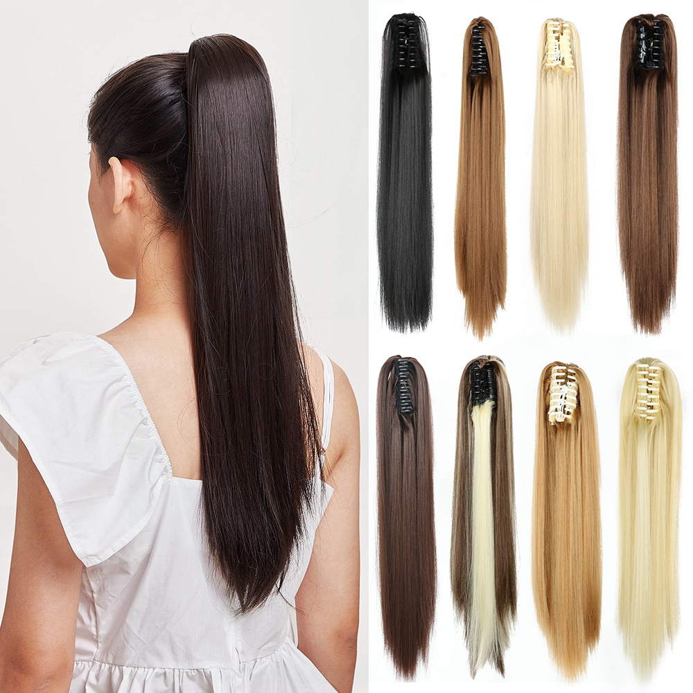 Tóc Đuôi Ngựa Giả Thẳng Dài 22Inch Có Kẹp Bằng Sợi Tổng Hợp Cho Nữ