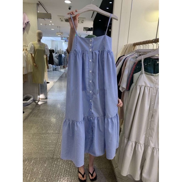 Đầm hai dây dài maxi sọc ảnh thật