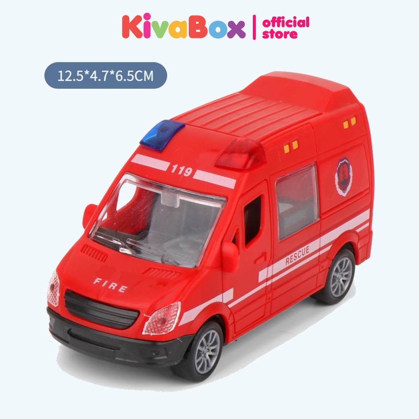 Xe ô tô đồ chơi, mô hình ô tô cảnh sát, cứu thương, KivaBox, nhựa ABS siêu bền, cửa đóng mở