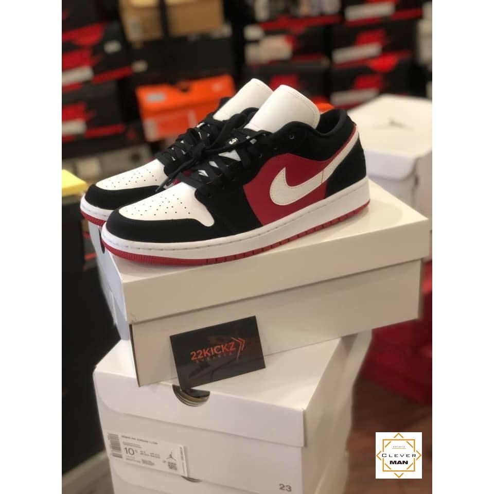 (FREESHIP+HỘP) Giày thể thao AIR JORDAN 1 Low Black White Gym Red Đen đỏn mũi trắng cổ thấp