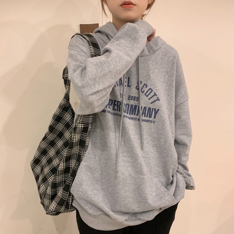 Áo hoodie nữ tay dài dáng rộng phong cách Hàn Quốc