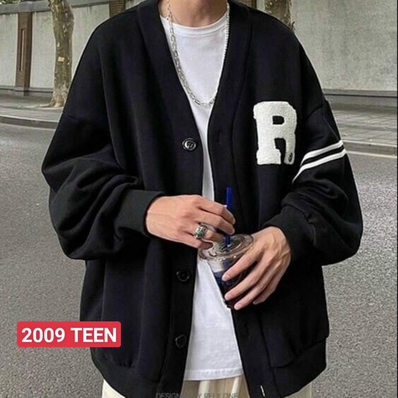 Áo khoác nỉ in chữ R dáng cadigan độc lạ.hangtotgiare98 | BigBuy360 - bigbuy360.vn