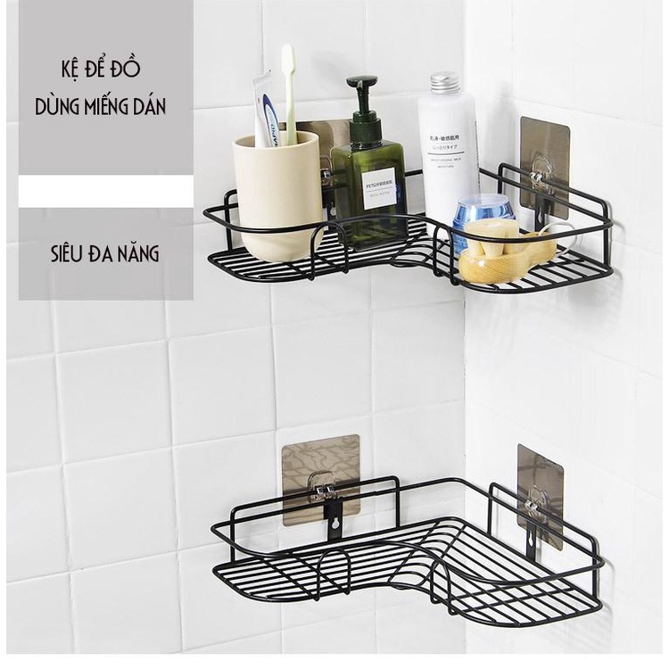 Kệ góc thép nhà tắm,nhà bếp thép không gỉ dán tường đa năng siêu dính