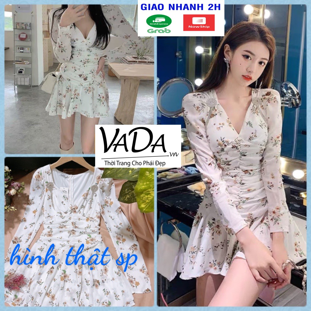 Đầm xoè dự tiệc tầng tay dài in hoa 3D sắc sảo tay phồng điệu kiêu sa cao cấp - Thời trang VADA - Đ677