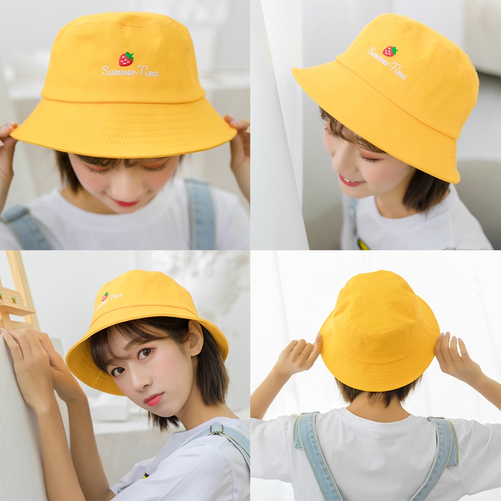 Nón tai bèo thêu họa tiết dâu tây dễ thương dành cho cả nam và nữ