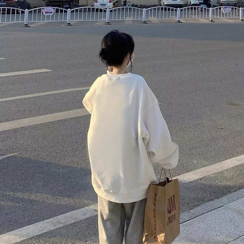 Áo sweater SELVZE tay dài cổ tròn in họa tiết phong cách cổ điển Mỹ thời trang dành cho nữ