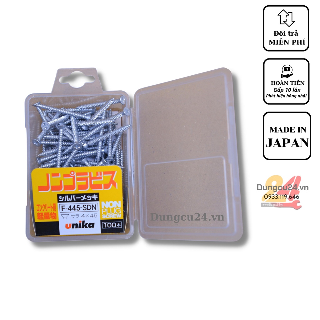 Ốc vít bắt bê tông không cần tắc kê mạ bạc UNIKA Hộp 125 - 150- 200C Nhật Bản [ made in japan ]