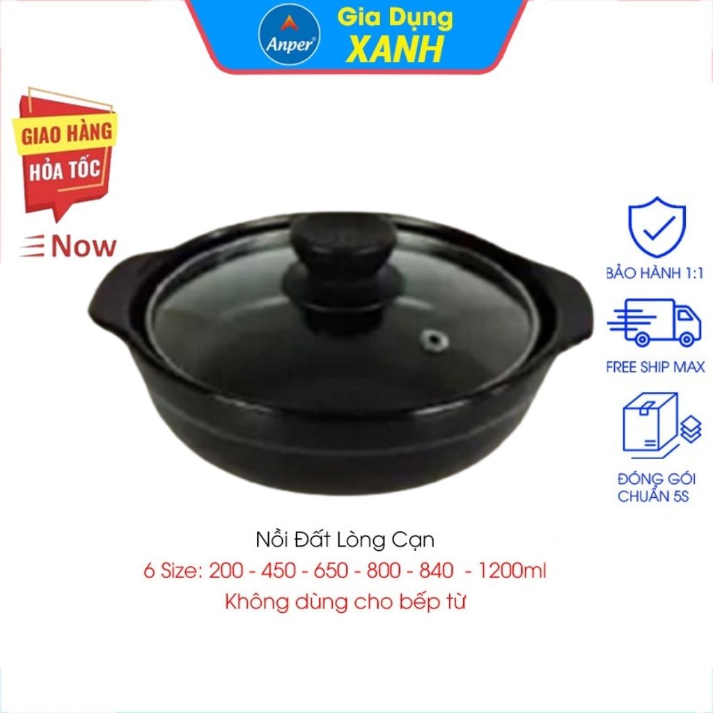 Nồi đất kho thịt cá Loại 1 ANPER 200ml 0.5L 0.8L 1.2L (ko bếp từ ) nấu mì cay kho quẹt kiểu hàn quốc