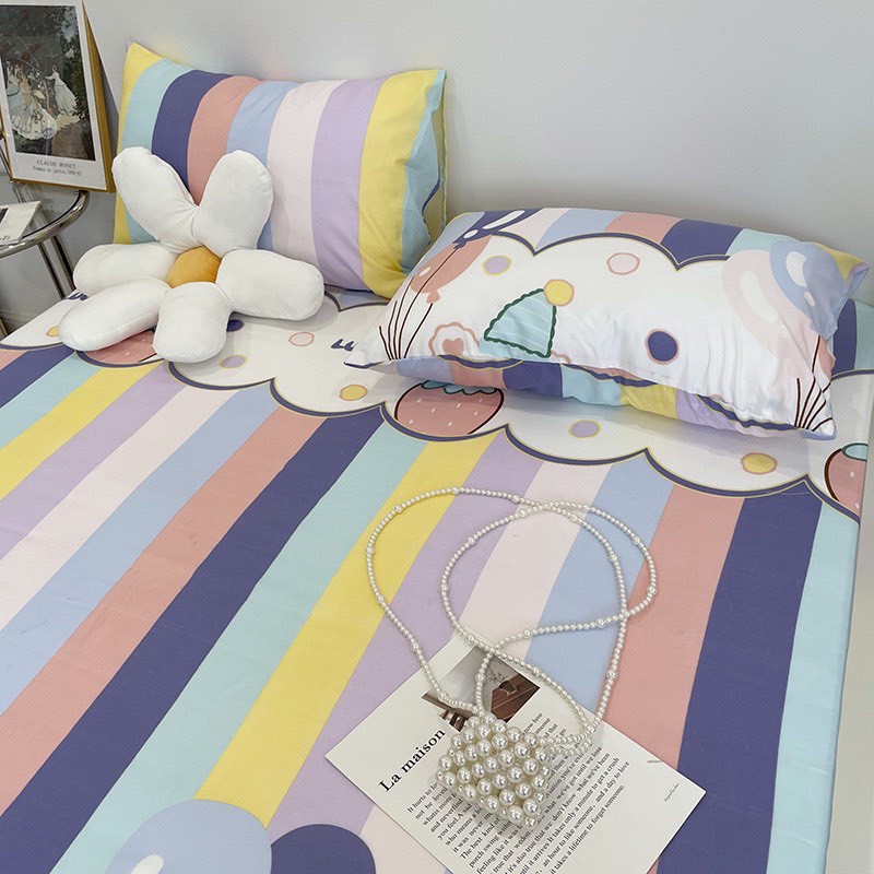 Set ga gối cotton poly nhập khẩu gấu cầu vồng vải mềm đẹp