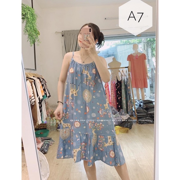 Váy lanh bầu sát nách, 2 dây, đồ bầu ngủ dáng xuông, mặc nhà mùa hè cho bầu, béo, sau sinh