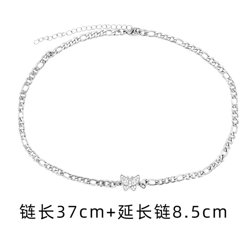 Vòng Cổ Choker Bạc Đính Kim Cương Nhân Tạo Mặt Cánh Bướm Sang Trọng Dành Cho Phụ Nữ