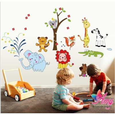 [SIÊU PHẨM DECAL] Vườn thú tiếng anh Ms 05 kết hợp đoàn tàu happy travel