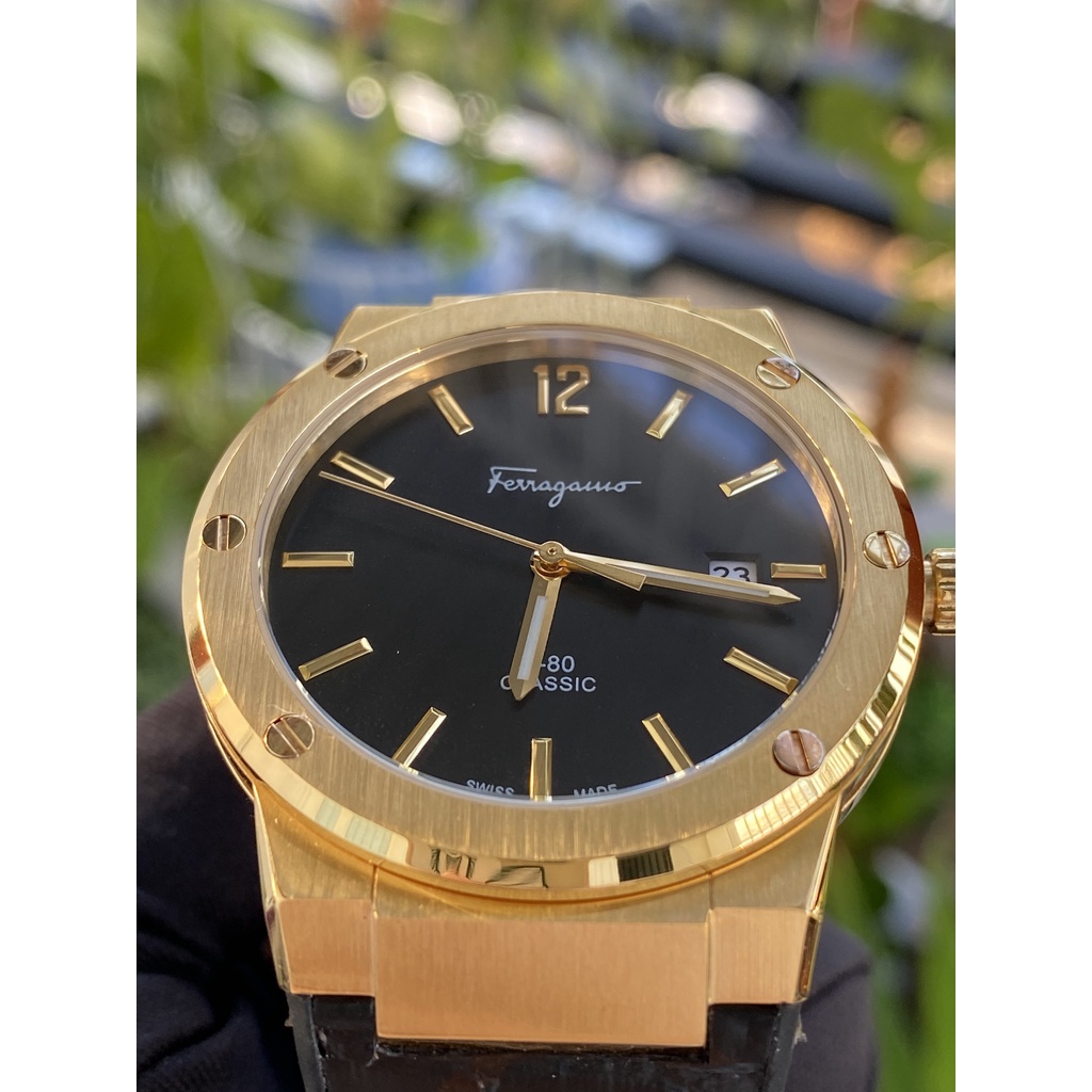 Đồng Hồ Nam Ferragamo F80 Classic Dây Da Cao Su Màu Đen - Size 41mm - Máy Quartz