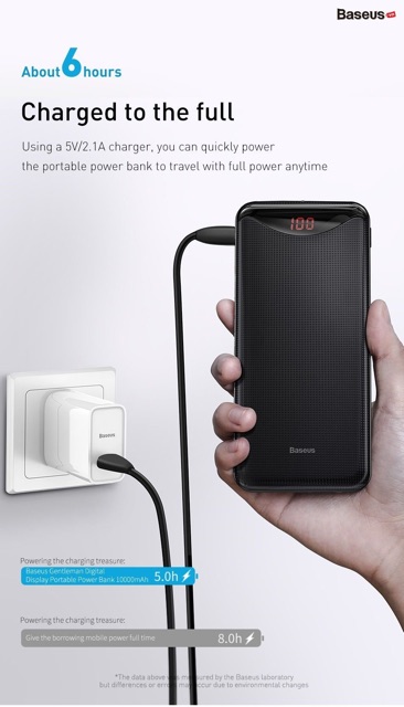 Pin dự phòng nhỏ gọn Baseus Gentleman Digital Display Powerbank 10000mAh dùng cho iPhone/Samsung/Oppo/ Xiaomi