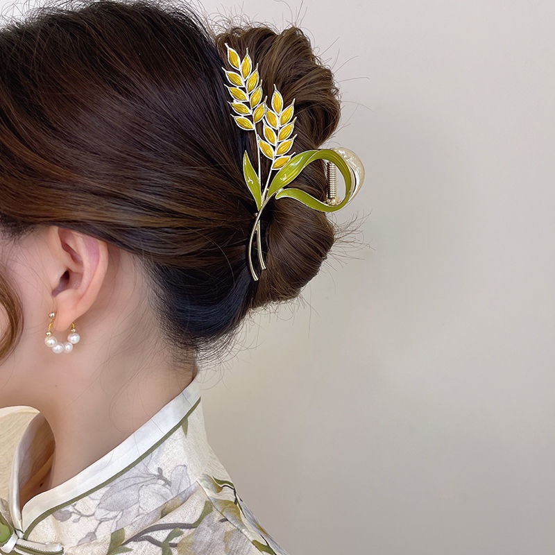 Kẹp Tóc Màu Vàng / Xanh Lá Cỡ Lớn Thời Trang Mùa Hè Tinh Tế Cho Nữ