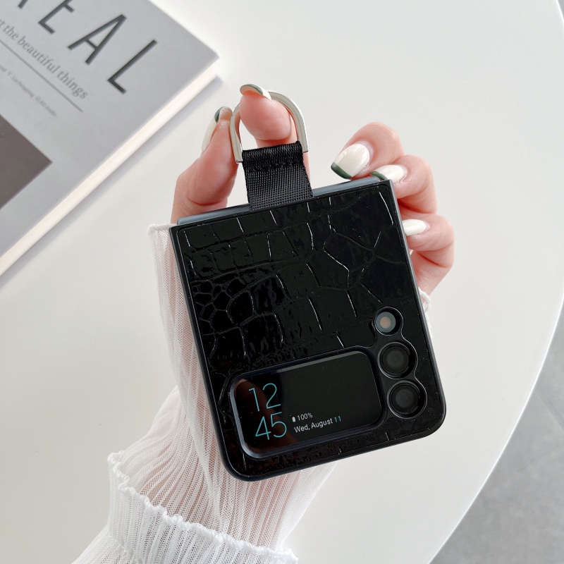 Ốp Điện Thoại Da Dạng Gập Chống Sốc Có Vòng Nhẫn Cho Samsung Galaxy Z Flip 3