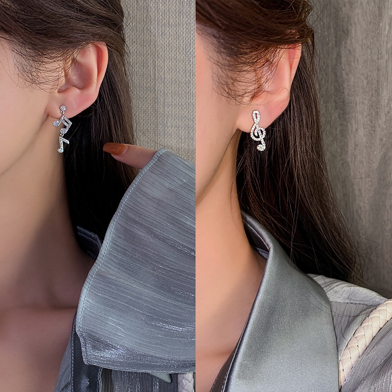 Bông Tai Trái Phải Không Đối Xứng Hình Nốt Nhạc Thời Trang Hàn Quốc