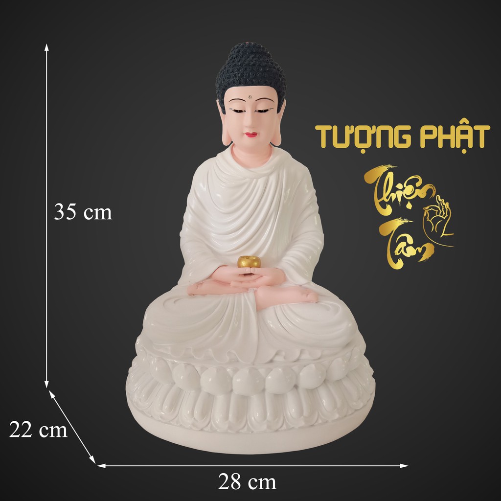 Tượng Phật Bổn Sư Thích Ca Mâu Ni cao 35cm - Ngồi – Màu Trắng (Mẫu Đài Loan) 033TN-PTC