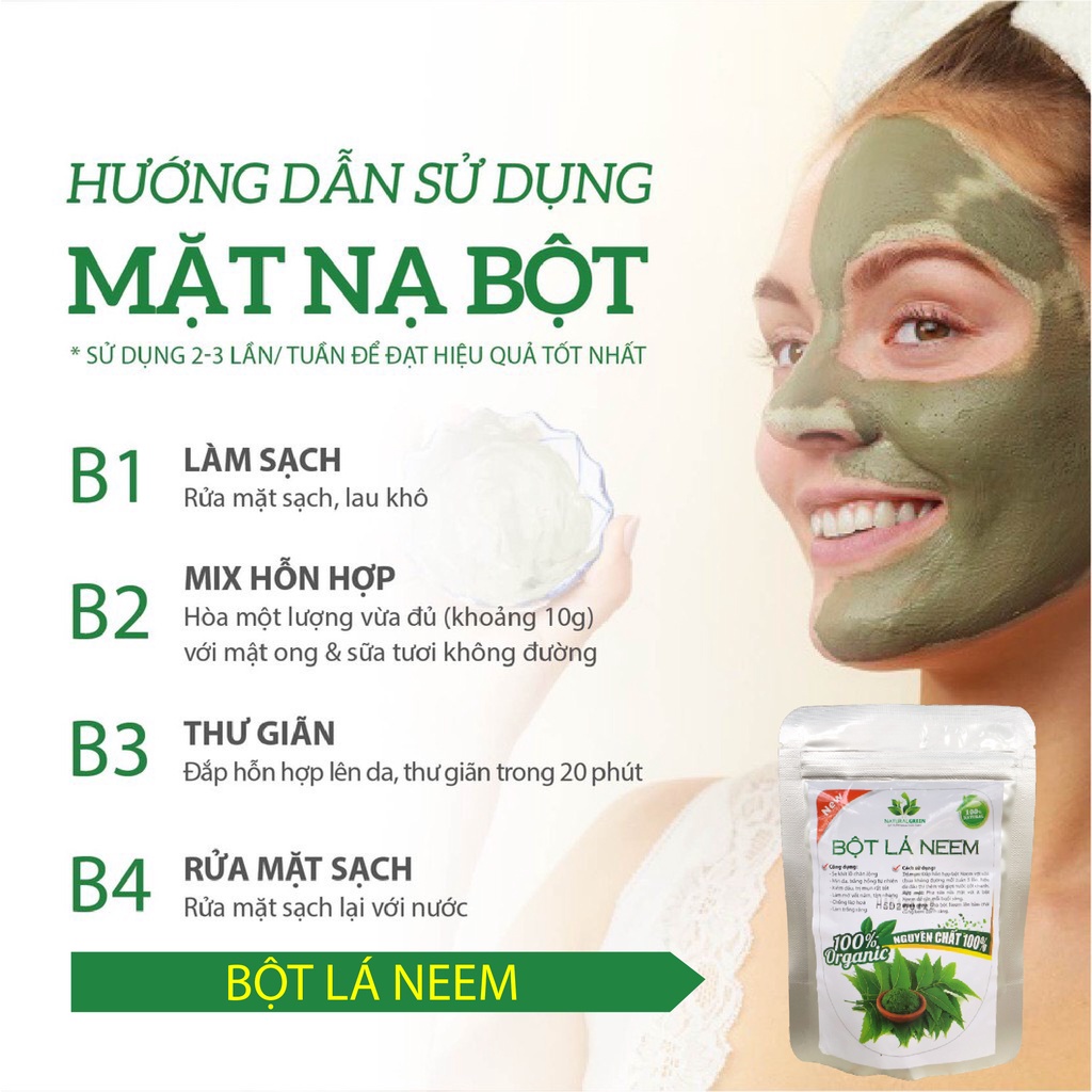 Bột lá neem đắp mặt làm sạch da mụn, giảm gàu, trắng răng