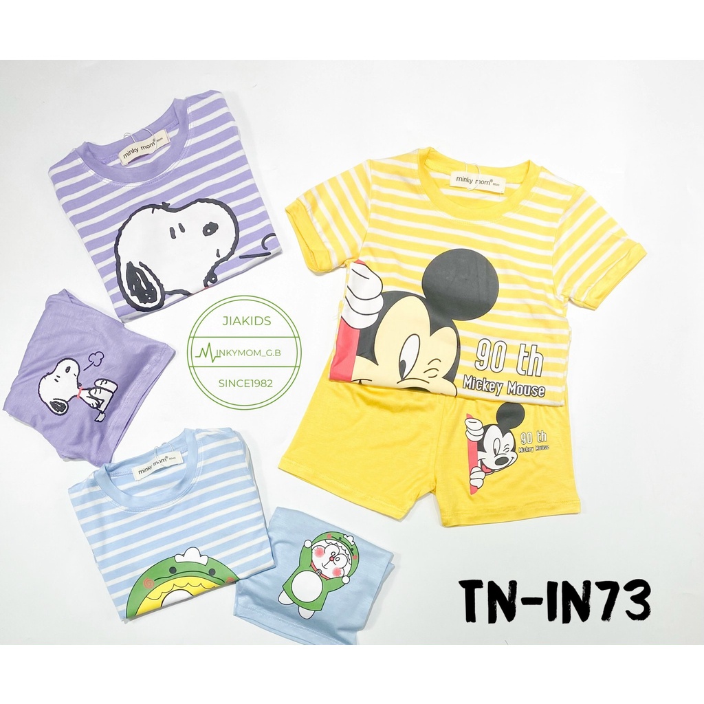 Bộ Cộc Tay THUN LẠNH MINKY MOM Vải Dệt Sọc In Hình Dễ Thương Cho Bé TN-IN73