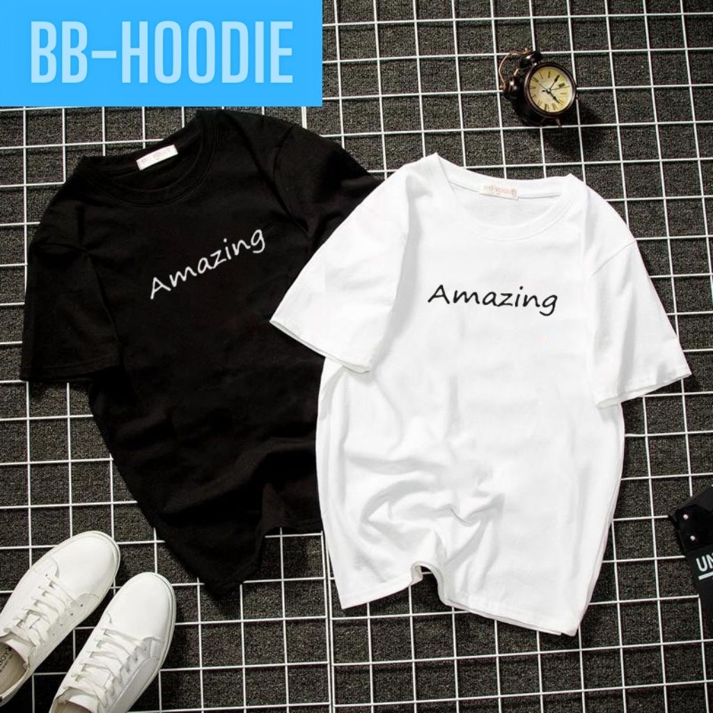 Áo thun nam nữ form rộng unisex tay lỡ chữ kiểu Amazing vải dày mịn