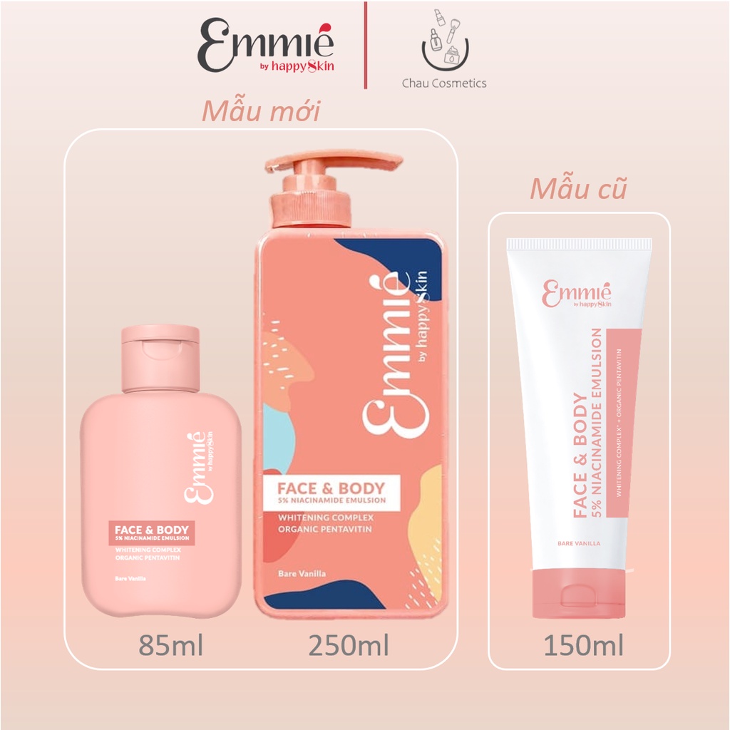 Kem dưỡng thể trắng da Face &amp; Body mặt và cơ thể 5% niacinamide Emmié by Happy Skin Emmie Emulsion Lotion 250ml