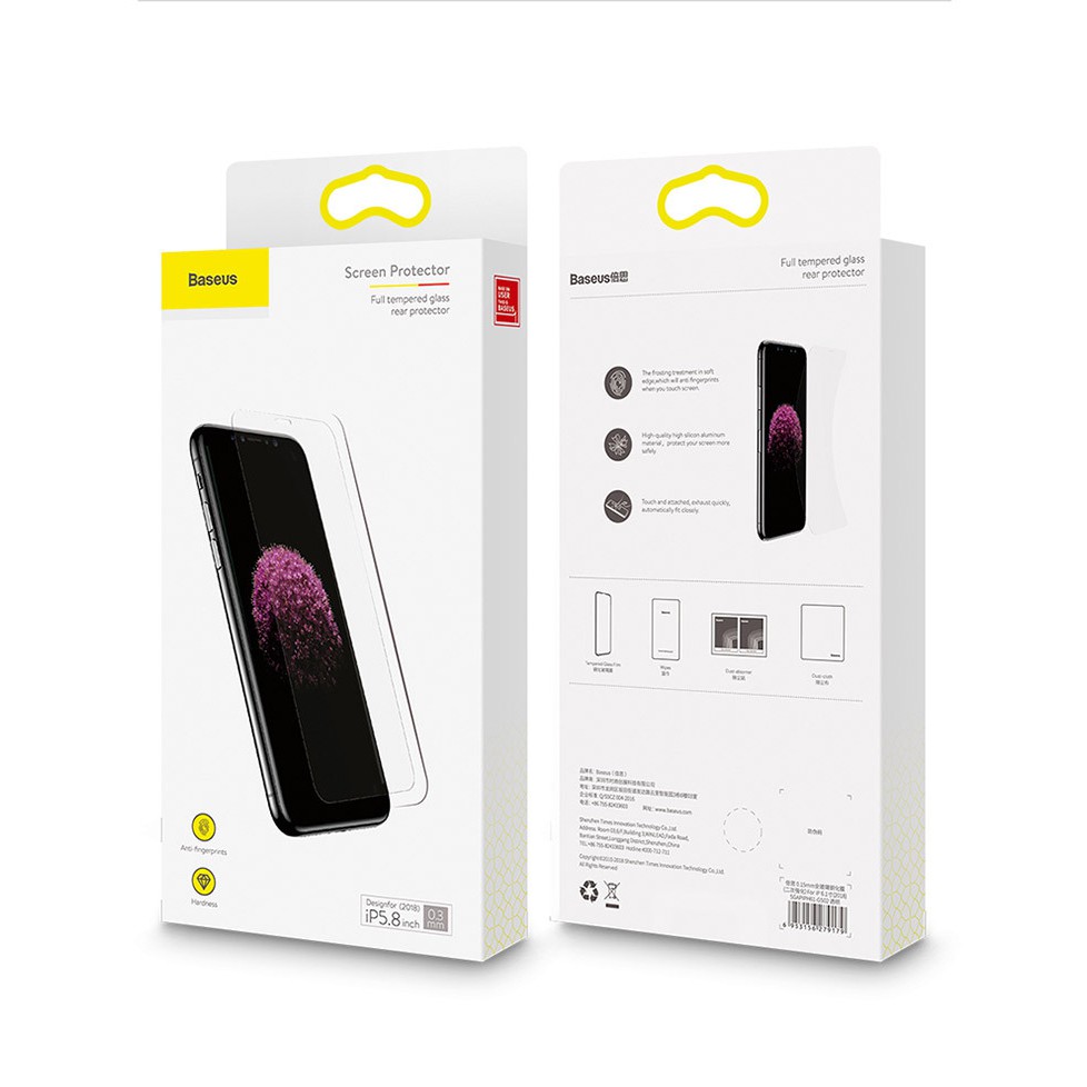 Kính cường lực IP XR & Xs Max kín màn chống bám vân tay 0.3mm hãng Baseus