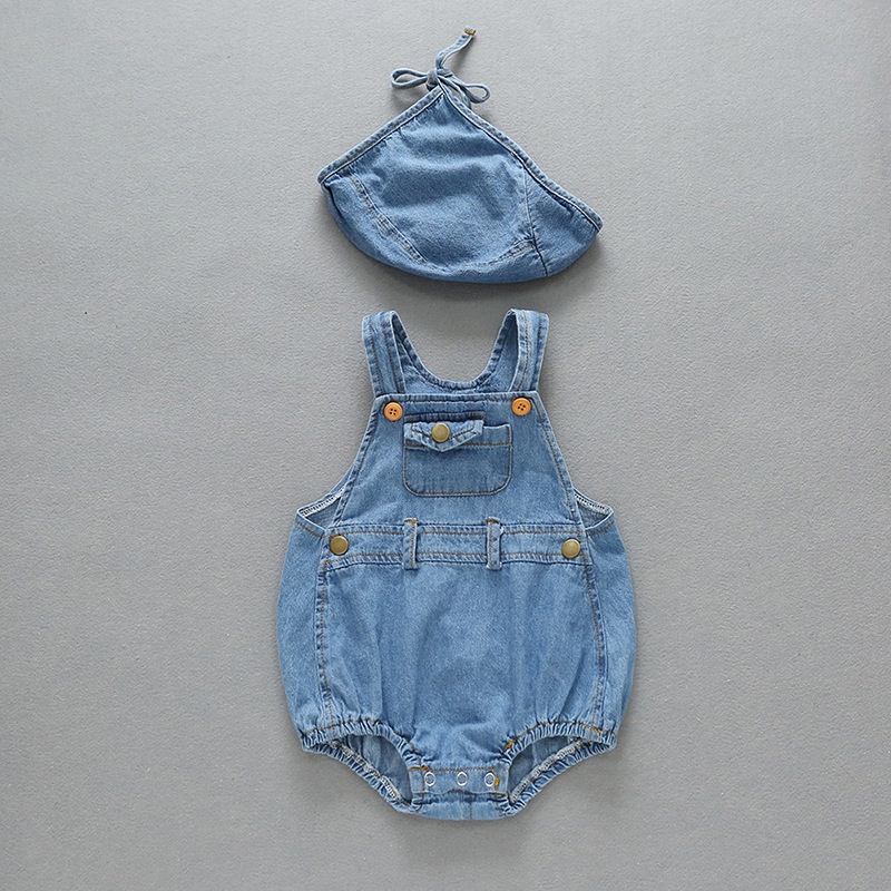 Romper + Nón Vải Denim Cho Bé Từ 0-3 Tuổi