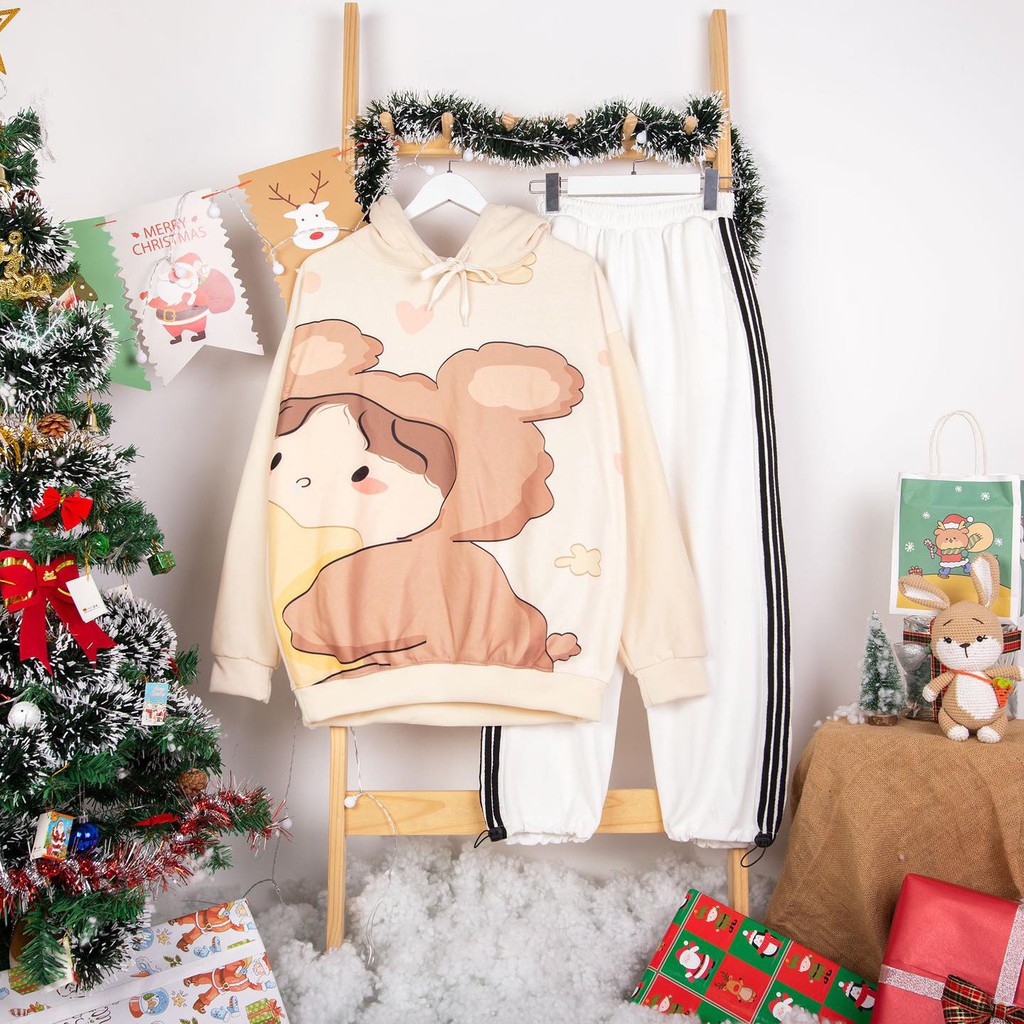 Áo Hoodie ❤️ Áo khoác nỉ Cotton 2 lớp trần bông form Unisex nam nữ - Thỏ Chibi AK06 | BigBuy360 - bigbuy360.vn