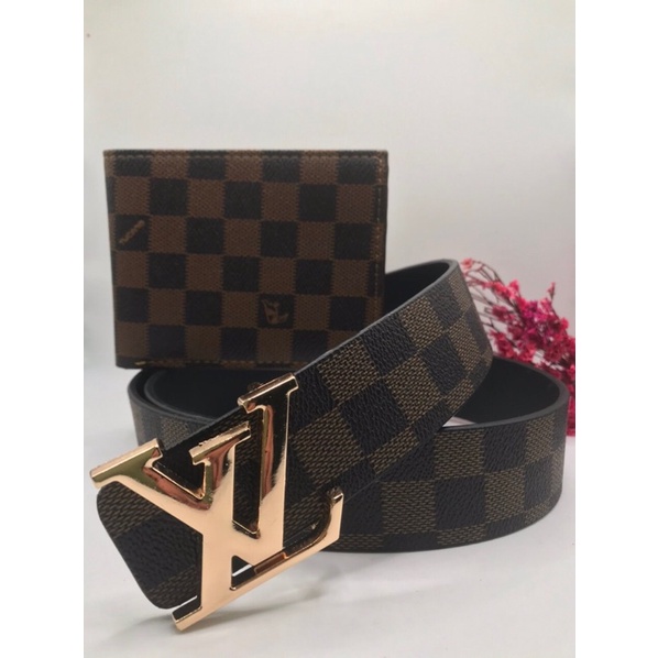 COMBO bộ caro nâu - Thắt lưng và ví - Dây nịt da và bóp da cao cấp new 2022