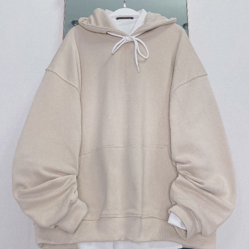 XPstore Áo Khoác Hoodie Trơn unisex màu kem form đep (Ảnh thật)