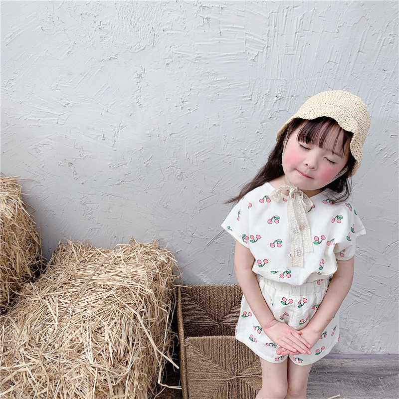 BEAR LEADER Bộ Quần Áo In Hình Trái Cherry Thời Trang Hè Xinh Xắn Cho Bé Gái
