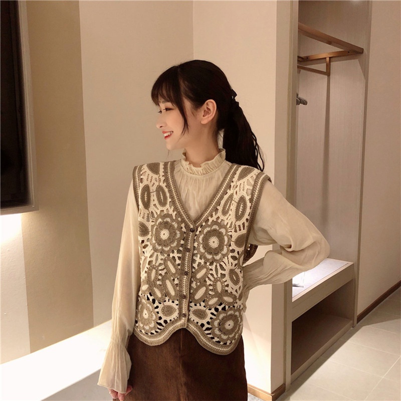 Áo Khoác Cardigan Dệt Kim Sát Nách Cài Nút In Họa Tiết Hoa Thời Trang Cho Nữ
